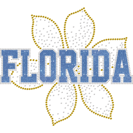 Blue Floral Florida Glitter & Rhinestone Iron On Shirt Decals